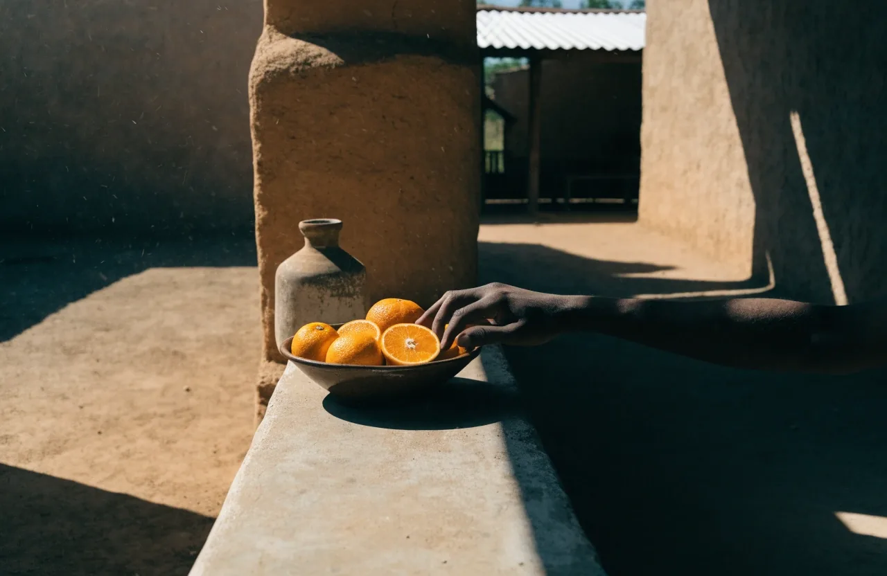 A shaded doorway at midday in Kasane, where the terms of service apply to visitors reaching the office
